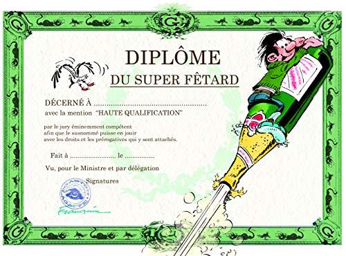 Gaston Lagaffe Doppelkarte mit Umschlag Diplom der Super Party – Champagnerflasche Möwe Party Alkohol von Afie