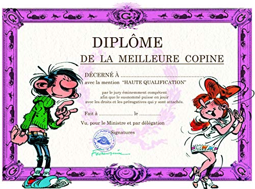 Gaston Lagaffe Doppelkarte mit Umschlag Diplom der besten Freundin, Freundschaft Mlle Mademoiselle Jeanne schönes Kleid für Mädchen Damen von Afie
