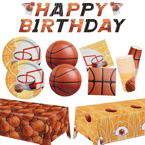 Basketball Party Supplies Kit für 24 - Basketball Party Dekorationen mit Abendessen & Desserttellern, Servietten, Tassen, Banner & Tischdecke - für Basketball Geburtstag & Sport Party Dekorationen von Gatherfun