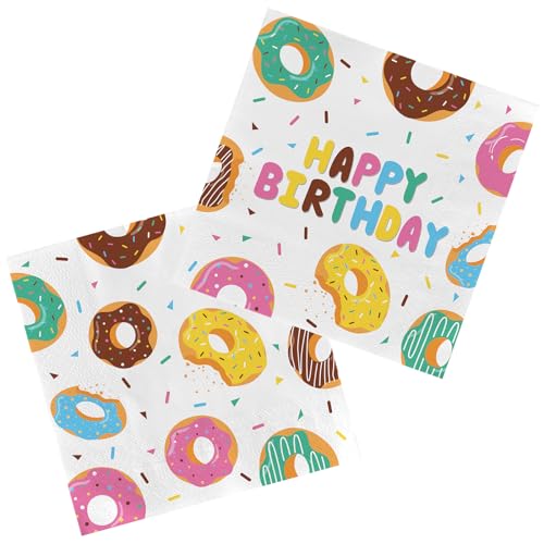 Donut-Partyzubehör-Set – enthält 50 Servietten im Donut-Design, süße 1. und zwei süße Geburtstagsdekorationen, ideal für Donut-Wachstumsfeiern und Babypartys von Gatherfun