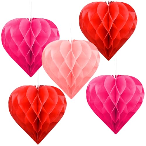 Valentinstagsparty-Dekorationsset – 5 Stück, 30,5 cm, Herz-Waben- und Kugel, Seidenpapier-Pompons in Rot, Liebes-inspirierte Wabenherzen, ideal für Hochzeits- und Klassenzimmer-Dekorationen Valentinstagsparty-Dekorationsset – 5 Stück, 30,5 cm, Herz-Waben- und Kugel, Seidenpapier-Pompons in Rot, Liebes-inspirierte Wabenherzen, ideal für Hochzeits- und Klassenzimmer-Dekorationen von Gatherfun