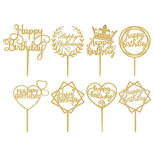 Gativs Cake Topper 24 Stück Happy Birthday Geburtstag Acryl Glitter Tortenstecker Gold Set Tortendeko Dekoration für Geburtstagsdeko von Gativs