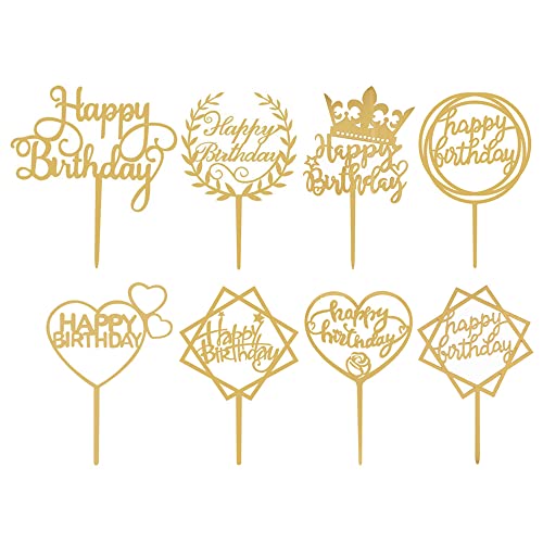 Gativs Cake Topper 24 Stück Topper Happy Birthday Geburtstag Acryl Glitter Tortenstecker Gold Happy Birthday Cake Topper Set Happy Birthday Tortendeko Tortenstecker Dekoration Gold für Geburtstagsdeko von Gativs