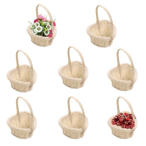 Gativs Kleiner Rattan Korb Obstkorb 8 Stück Kleiner Weidenkorb mit Henkel Geflochtener Blumenkorb Hochzeitskorb Mini Blumenkorb Hochzeit Süßigkeiten Rattan Korb Dekokorb für Hochzeitszeremonie von Gativs