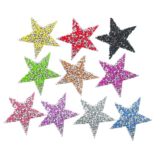 Gativs Multicolor Strass Aufnäher zum Aufbügeln 10 Stück Aufnäher Bügelbilder Stern Aufnäher Applikation Stern Aufbügelbilder Fünfzackiger Stern Hot Diamond Patch Strass Star Aufnäher von Gativs