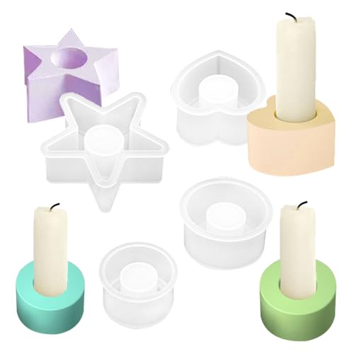 Gativs Silikonform kerzenhalter 4 Stück Silikonformen GießFormen Stabkerze Silikon 3D Silikon Gießform Kerzenhalter Runde Silikonform Kerzenhalter Pentagramm Gießform Kerzenhalter (4 Typen) von Gativs