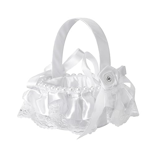 Gativs Weiß Hochzeit Blumenkorb Blumen Korb Schneespitze Blumenkorb Mini Hochzeit Blumenkörbe Vintage Weiß Hochzeit Körbe Satin Spitze Bowknot Körbe Korb Bowknot Dekor Satin Blumenkörbe Blumenkörbchen von Gativs