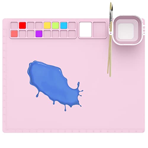 Malmatte aus Silikon, 51 x 41 cm, Malmatte für Kinder, mit Waschbecher, Kunstmatte aus Silikon, faltbar, leicht zu reinigen, geeignet für Aquarell, Gouache, Basteln (Rosa) von Gatphy