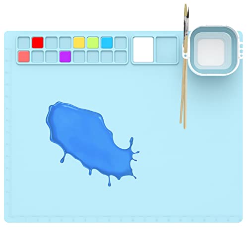 Malmatte aus Silikon, 51 x 41 cm, Malmatte für Kinder, mit Waschbecher, Kunstmatte aus Silikon, faltbar, leicht zu reinigen, geeignet für Aquarell, Gouache, Basteln (blau) von Gatphy
