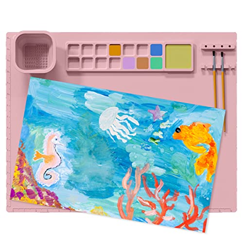 Gatphy Malmatte aus Silikon, für Kinder, mit Waschbecher, Kunstmatte aus Silikon, faltbar, leicht zu reinigen, geeignet für Aquarell, Gouache, Basteln, DIY (60 x 40 cm, Rot), 200035269 von Gatphy