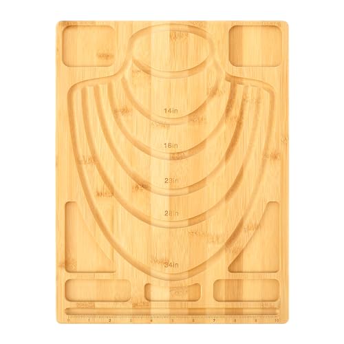 Perlenbrett für Ketten aus Holz 38 * 29cm Perlenbrett Holz 14in 18in 23in 28in 34in mit 7 Speicherplätze Größe Maßstab für Perlen Ausrichten Auffädeln Sortieren Anordnen von Gatphy