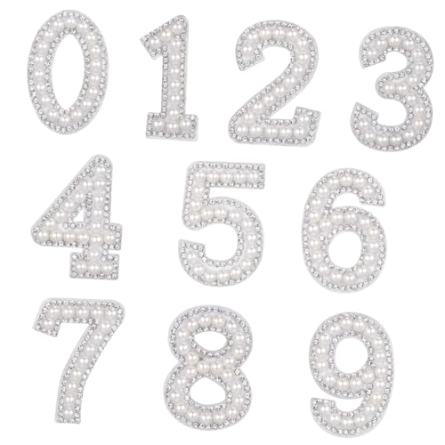 Gatuida 1 Satz Digitale Diamantaufkleber Zahlenapplikation Zahlenpatches groß dekorative Reparaturflicken Perlen-Zahlenaufkleber Königin Strasspearl Patch Zahlenaufkleber Patch Vlies Weiß von Gatuida