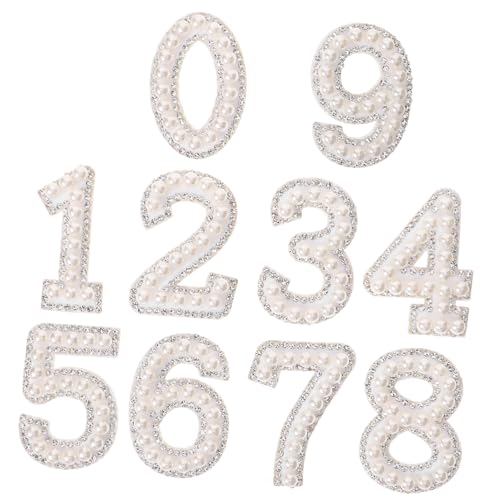 Gatuida 1 Satz Perl Nummern Aufbügel Patches für Kleidung Rhinestone Applikationen zur Dekoration von Shirts Hosen und Mehr Weiß von Gatuida