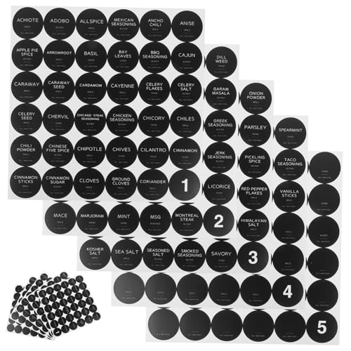 Gatuida 10 Blatt Gewürzetiketten Aufkleber Rund Selbstklebend Küchenlabel für Gläser und Lebensmittelbehälter Praktische Klassifikation und Organisation Zuhause mit Aufklebern von Gatuida