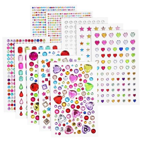 Gatuida 10 Blatt Selbstklebende Rhinestone Sticker Glitzeraufkleber für Bastelbedarf Juwelen Aufkleber für Kreative Projekte und Kindergeburtstag von Gatuida