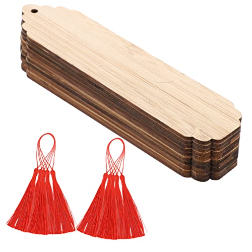 Gatuida 10 Sätze Diy Holz Lesezeichen Bemalen Blanko Buchzeichen Gravieren und Aufhängen mit Roten Quasten Vielseitig als Lesezeichen und Dekoration für Leser Schüler Bastelfans von Gatuida