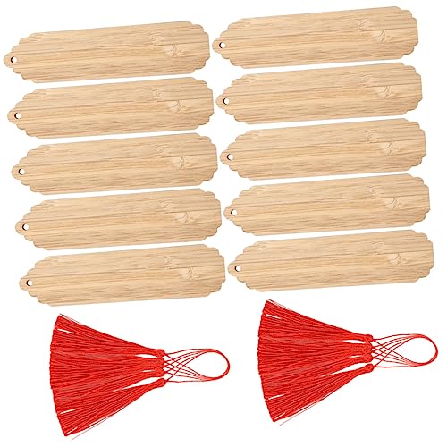Gatuida 10 Sätze Teiliges Holz Lesezeichen Selbstgestalten Blanko Buchseitenmarker aus Naturholz Diy Hängende Tags für Basteln Scrapbooking und Dekoration Roten Quasten von Gatuida