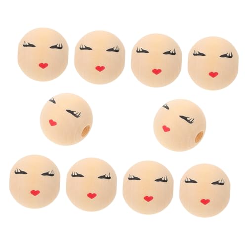 Gatuida 10 Stück Holzperlen mit Fröhlichem Smile gesicht Kleine Runde Holzkugeln für DIY Schmuck Langebige Holzperlen für Armband Halskette Bastelarbeiten Niedliche Cartoon Design von Gatuida