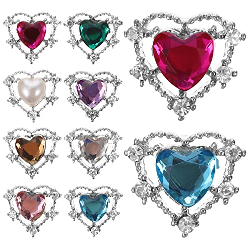 Gatuida 10 Stück Nail Art Zubehör Herzförmige Strasssteine für DIY Maniküre Bunte Dekorationen für Nägel und Bastelarbeiten Glänzende Rhinestones für Kreative Projekte Zufällige Farbe von Gatuida