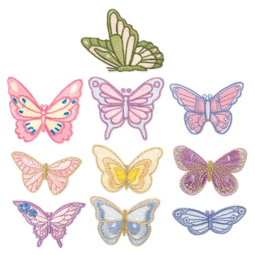 Gatuida 10 Stück Teiliges Selbstklebende Schmetterling Aufnäher zum Aufbügeln Bestickte DIY Patches für Kleidung Jeans Taschen und DIY Reparatur Leicht Anzubringen Vielseitige von Gatuida