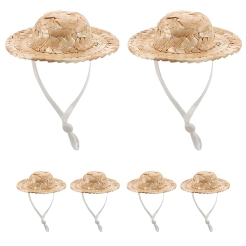 Gatuida 10 Stück handgewebte Mini-Strohhüte, DIY-Puppenhüte, Ornamente mit Kinnriemen, winziger Puppenhaus-Miniatur-Sombrero für Puppendekorationen von Gatuida