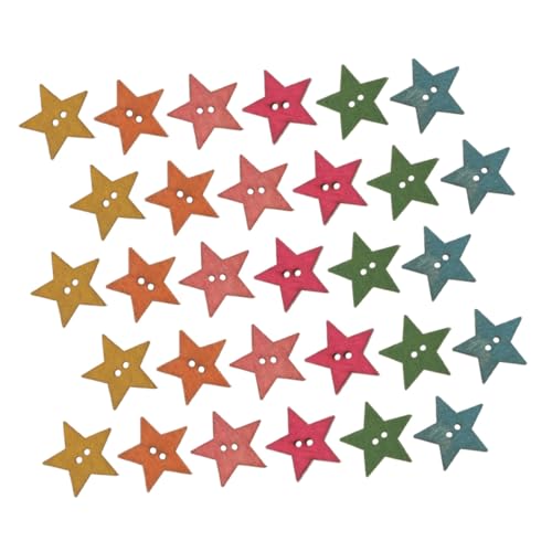 Gatuida 100 Stück Holzknöpfe in Sternform Bunte Vintage designs Zweiloch Knöpfe zum Annähen für DIY Basteln Scrapbooking Kleidung Sichere und Langlebige Holzknöpfe für Handwerk von Gatuida