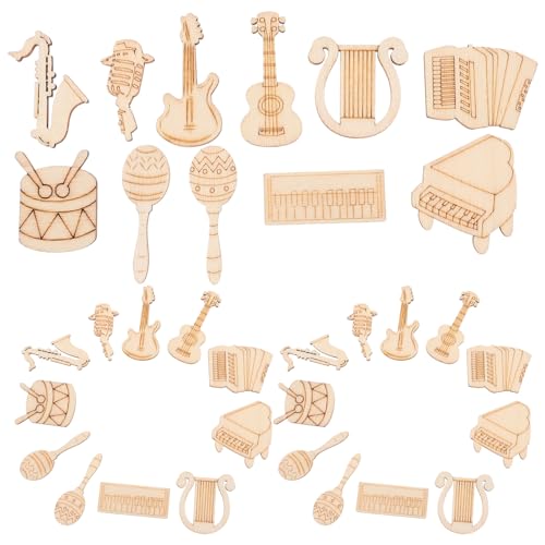 Gatuida 100 Stück Musikinstrument Holzscheiben für DIY Dekoration Natürliche Holzplättchen Einzigartiger Form für Kreative Projekte Kunstvolle Gestaltung und Basteln von Gatuida