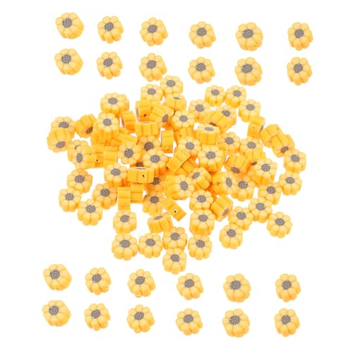 Gatuida 100 Stück Polymer Clay Abstandshalter Perlen Gelbe Blumen Designs für DIY Schmuckherstellung Lose Perlen für Armbänder und Ohrringe Bastelzubehör von Gatuida