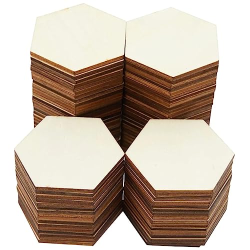Gatuida 100 Stück Sechseckige Holzscheiben zum Basteln Leichte Langlebige DIY Holzplättchen für Kreative Blanko Holzstücke für Handarbeit und Dekoration Durchmesser von Gatuida