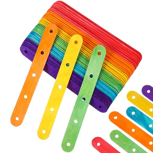 Gatuida 100 Stück farbige Stieleisstäbchen, 15 x 1,7 cm, Holz-Bastelstäbchen mit Löchern, mehrfarbige Dessertstäbchen für Heimwerker, Handwerk, Küche von Gatuida