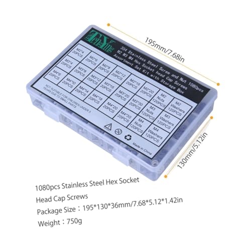 Gatuida 1080 Stück Teiliges Schrauben Muttern Unterlegscheiben Set mit Innensechskant Senkkopfschrauben Sortimentskasten für Präzisionsmaschinen Elektronik Haushalt Gatuida 1080 Stück Teiliges Schrauben Muttern Unterlegscheiben Set mit Innensechskant Senkkopfschrauben Sortimentskasten für Präzisionsmaschinen Elektronik Haushalt von Gatuida