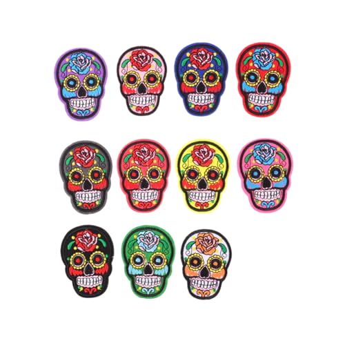 Gatuida 11 Stück Teiliges Schädel Patch Kostüm Patches zum Aufnähen oder Bügeln für Jacken Taschen Hüte Stickerei Bunten Designs DIY Dekoration für Mode Accessoires von Gatuida