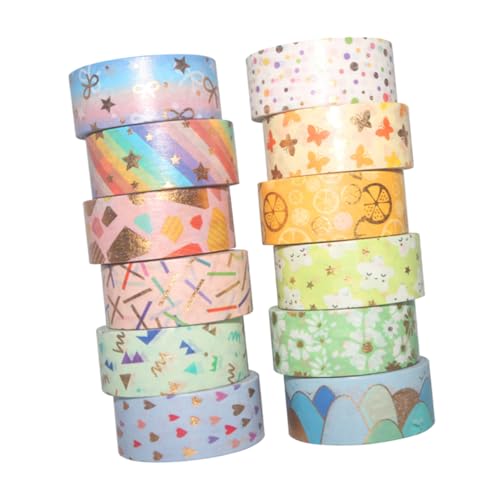 Gatuida 12 Rollen Dekoratives Washi Tape Goldfolie Buntes DIY Klebeband aus Papier für Scrapbooking Planer Bastelprojekte und Geschenkverpackung Leicht und Tragbar von Gatuida