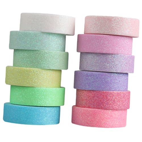 Gatuida 12 Rollen Dekoratives Washi Tape Klebeband mit Buntem Zuckerglitter Leicht Abreißbar Haftet Glatten Oberflächen für Scrapbooking DIY Basteln Planer und Geschenkverpackung von Gatuida