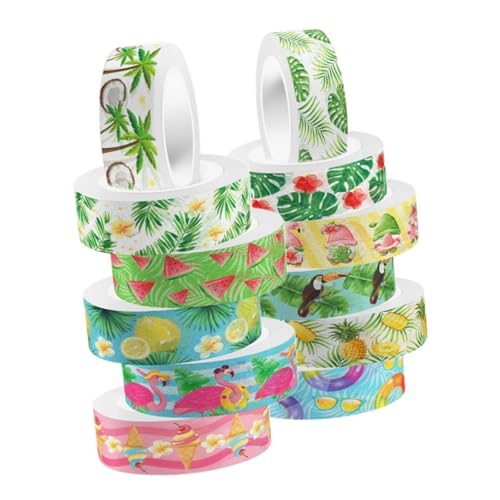 Gatuida 12 Rollen Hawaii Flamingo Washi Tape Transparent Selbstklebend Rückstandsfrei Entfernbar Handreißbar Dekoratives Scrapbook Klebeband für DIY Journale Geschenkverpackung und Gatuida 12 Rollen Hawaii Flamingo Washi Tape Transparent Selbstklebend Rückstandsfrei Entfernbar Handreißbar Dekoratives Scrapbook Klebeband für DIY Journale Geschenkverpackung und von Gatuida