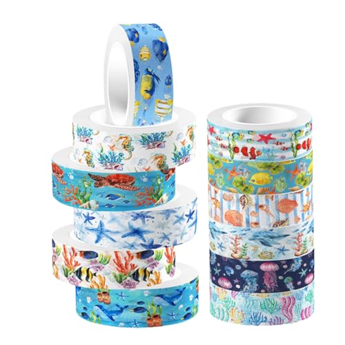 Gatuida 12 Rollen Ocean Tiere Washi Tape Set Transparentes Dekoratives Klebeband mit Meeresbewohnern für DIY Scrapbooking Journaling Bastelprojekte und Handgemachte Aufkleber von Gatuida