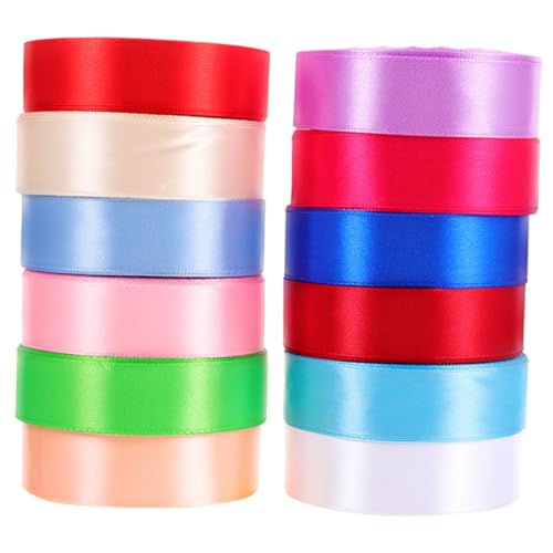 Gatuida 12 Rollen Teiliges Bunte Polyester Geschenkband Breit Strapazierfähiges Satin Schleifenband für Geschenkverpackung Dekoration von Geschenkbox Blumen Kuchen und DIY Bastelprojekte von Gatuida