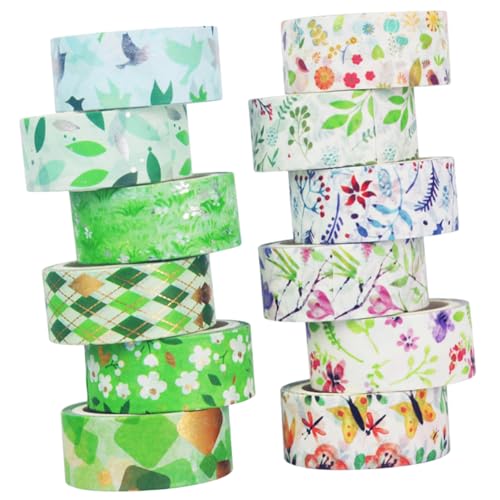 Gatuida 12 Rollen Washi Tape Set mit Frühlingsblumenmuster Dekoratives Klebeband für Scrapbooking und DIY Projekte für Kreative Bastelarbeiten und Journaling von Gatuida