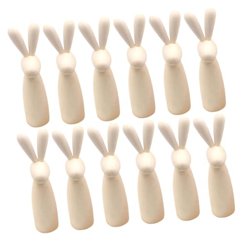 Gatuida 12 Stück Hasenkopf-Holzfigur Holz Hasen Figuren Naturholz Puppen Holz Puppen Set holzspielzeug Kaninchen-Skulptur Kaninchen-Peg-Puppen Ornament Tierstatue aus Holz unbemalt Beige von Gatuida