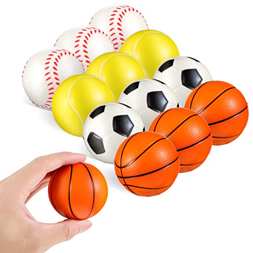 Gatuida 12 Stück Stressbälle Sportliche Quetschbälle für Stressabbau Tennis Fußball Basketball Baseball für Erwachsene und Sicheres PU Material Lustige Designs für Gute Laune von Gatuida