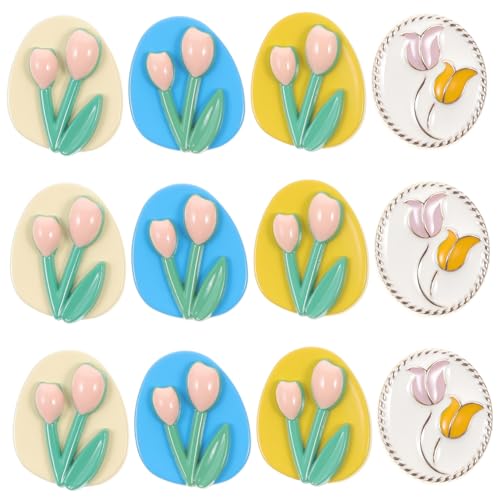 Gatuida 12 Stück Teiliges Bunte Vintage Knöpfe Tulpenform Farbenfrohe Ersatzknöpfe zum Nähen Spezielle Retro designs für Kleidung DIY Bastelknöpfe für Mäntel Pullover und Hemden von Gatuida