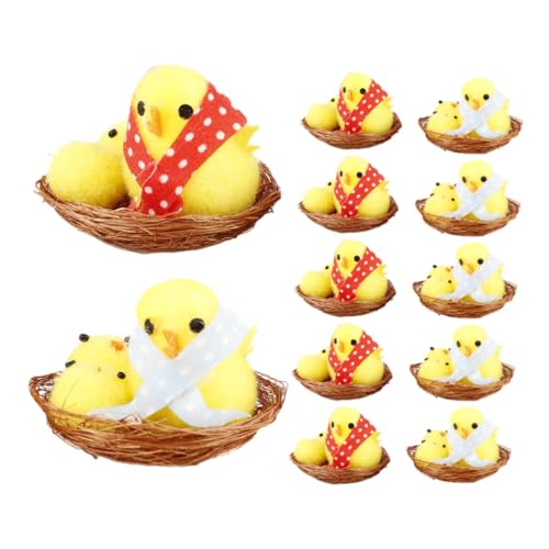 Gatuida 12 Stück Teiliges Mini Küken Osterdekoration Flauschige Küken im Nest DIY Bastelset Tischdeko Geschenkidee für Frühlings und Osterfeiern von Gatuida