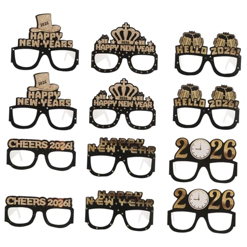 Gatuida 12 Stück Teiliges Neujahrsbrillen Papier Partybrillen für Silvesterfeier Festliche Foto-requisiten Bunte Leichte Dekoration für Neujahrs-events und Familienpartys von Gatuida