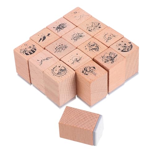 Gatuida 16 Stück Holzstempel Set Teilig Kreative DIY Stempel für Scrapbooking Handbuch Karten und Bastelprojekte Leichte Tragbare Holzstempel mit Verschiedenen Motiven für von Gatuida