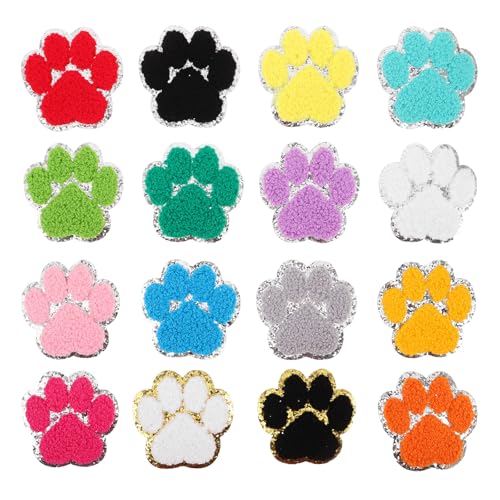 Gatuida 16 Stück Hundepfoten-Aufnäher zum Aufbügeln, Pfotenabdruck-Stickerei-Applikationen, Haustier-Katzen-Hunde-Fußabdruck-Applikationen, DIY-Bastel-Tier-Aufnäher zum Aufbügeln für Hüte, von Gatuida