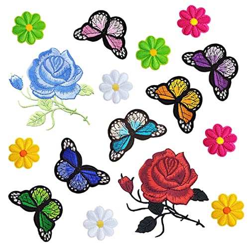 Gatuida 16Stücke Teiliges Bunter Blumen Patches Aufbügelbare Stickapplikationen mit Bunten Rosen für Kreative DIY Projekte Passend für Jeans Hüte Taschen und Mehr von Gatuida