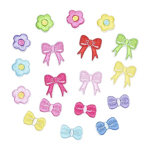 Gatuida 18 Stück Selbstklebende Cartoon Applikationen Niedliche Patches mit Schleife und Blume für Kreative Kleidung und DIY Projekte von Gatuida