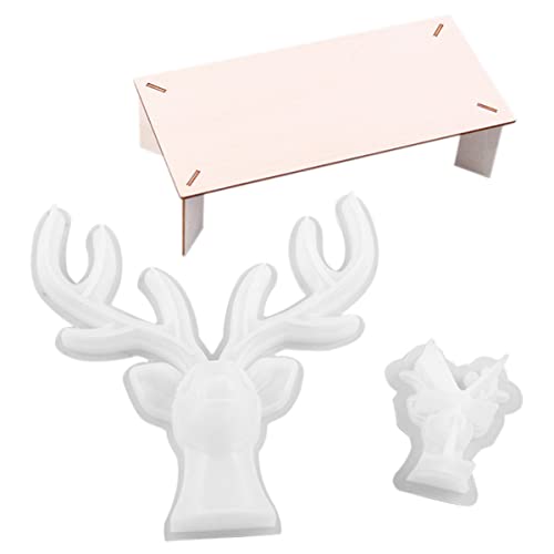 Gatuida 1Satz Geweih Ornament Gießform DIY Silikonformen für Kreative Handarbeiten Kleiner und Großer Form Sowie Holzständer für Dekorationen und von Gatuida