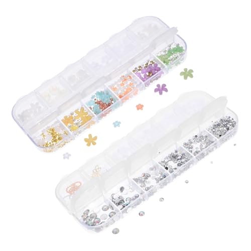 Gatuida 2 Boxen Boxen Nagelcharms mit Perlen Schmetterlingen und Blumen Kleine Langlebige Nail Art Verzierungen für Frauen Geeignet für Natürliche und Künstliche Nägel Vielseitig für von Gatuida