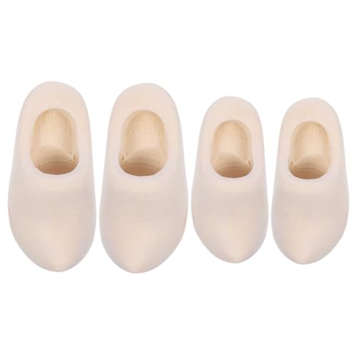 Gatuida 2 Paare Holzschuhe Schlüsselbund handwerkskunst puppenhauszubehör Unvollendete Holzschuhe Kinderhandwerk Dekoration leer Miniatur Puppenhaus-Clogs Holzschuh zum Selbermachen Beige von Gatuida
